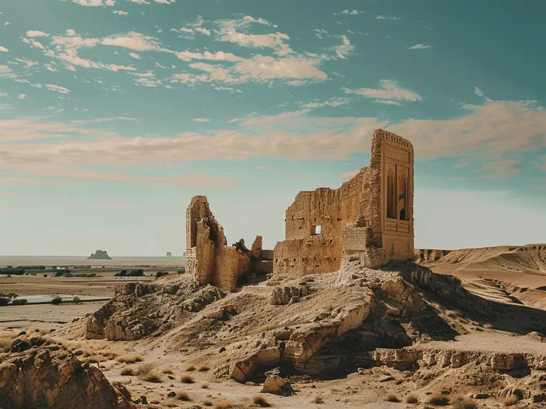 Ancient ruins of Merv under a vast, open sky