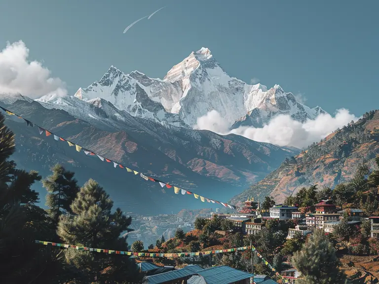 Himalayas, including Mount Everest, under a crisp, clear sky