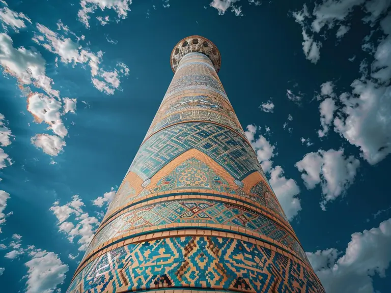 Iconic Kalta Minor Minaret in Khiva under a deep blue sky with a few clouds