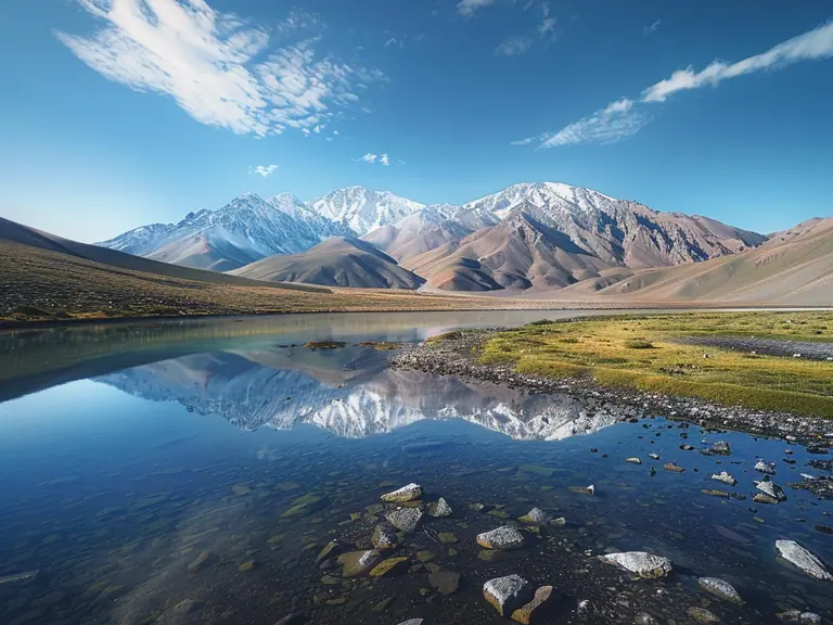 Pamir Mountains with a clear blue sky