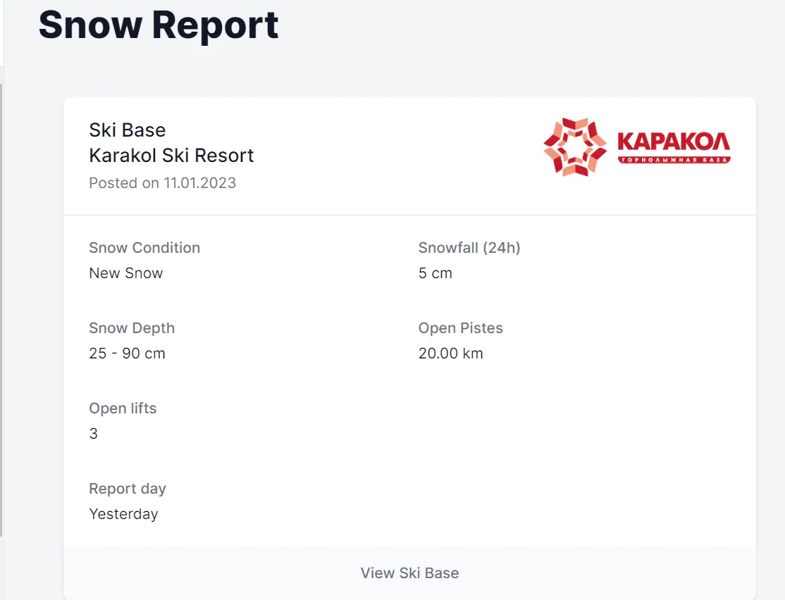 Snow bulletin at www.snowreport.kg 