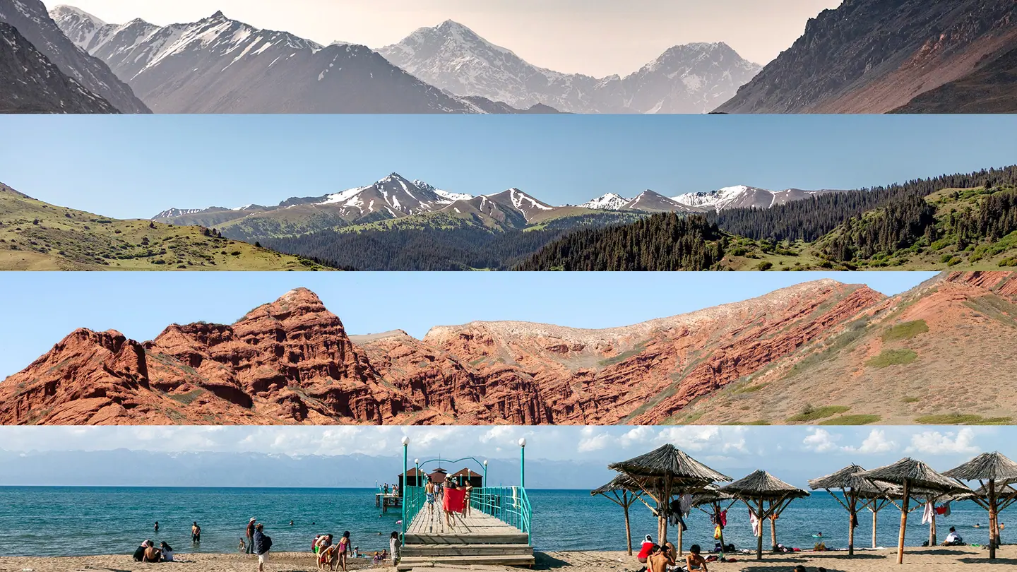 Lake, red rocks, jailoo and sirt