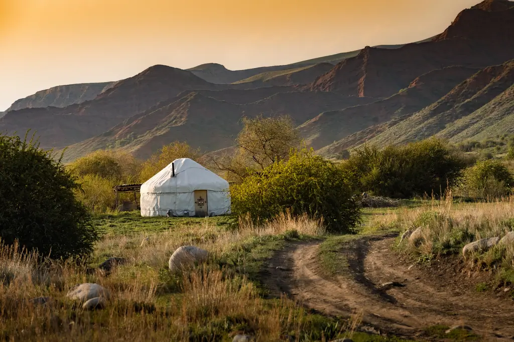 Sunset on a yurt at Chong Kyzyl Suu