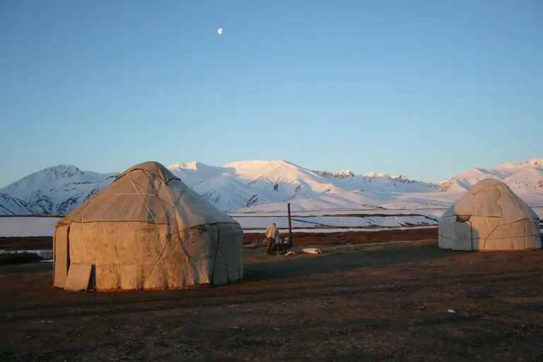 Yurt camp at Suusamyr valley for ski-touring