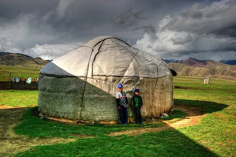 Summer yurt camp at pasture of Djarkorumdu
