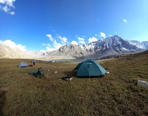 Camp near lakes on the foot of the Allanysh pass in Chong Jergez gorge