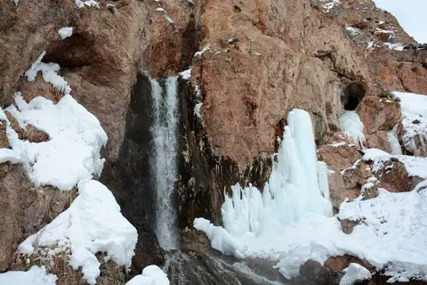 Frozen waterfall in Naryn Oblast