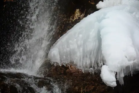 Frozen waterfall in Naryn Oblast
