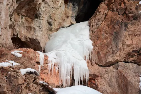 Frozen waterfall in Naryn Oblast