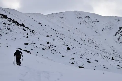 Ski touring to the 3000 noname peak backside Oruusay resort