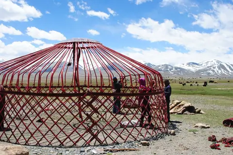 Summer yurt camp at Zorkul lake