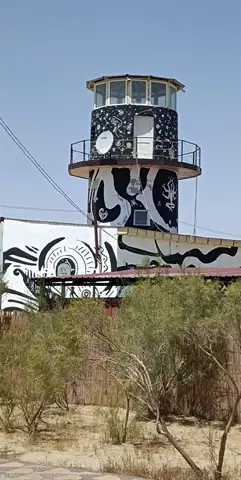 Control tower at village Moynaq cementery ship of the Aral sea in Uzbekistan