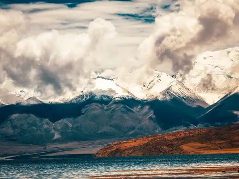 Mountain sacred Lake Manasarovar Himalayas range Tibet