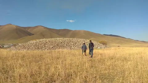 Scythian's stones of San Tash on the eastern territory of Kyrgyzstan, near the border with Kazakhstan