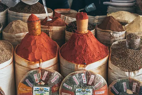 Colourful spices sold in Chorsu Bazaar, Tashkent, Uzbekistan