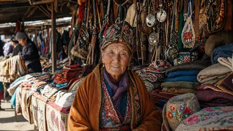 Bustling local market in Mongolia