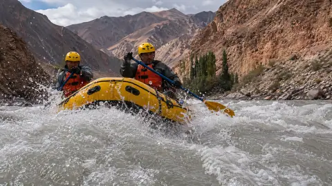 White-water rafting on the Zeravshan River, Tajikistan