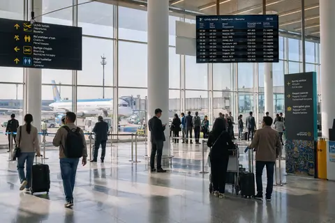 Bustling modern airport terminal in Uzbekistan