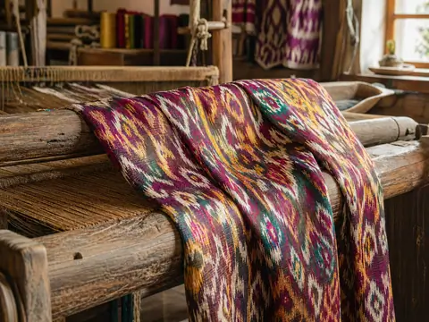 Beautifully woven ikat fabric from Margilan