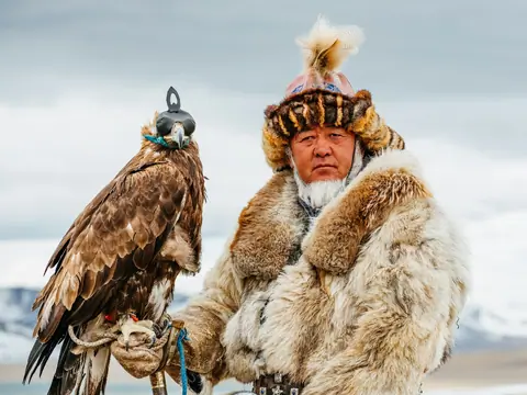 Hunter with an eagle in Mongolia
