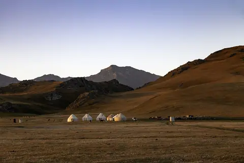 Yurt camp in Son Kul at sunrise