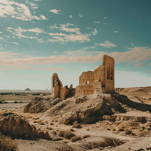 Ancient ruins of Merv under a vast, open sky