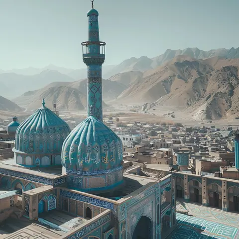 Blue Mosque in Mazar-i-Sharif under a bright, clear sky