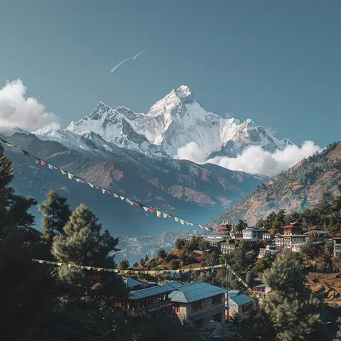 Himalayas, including Mount Everest, under a crisp, clear sky