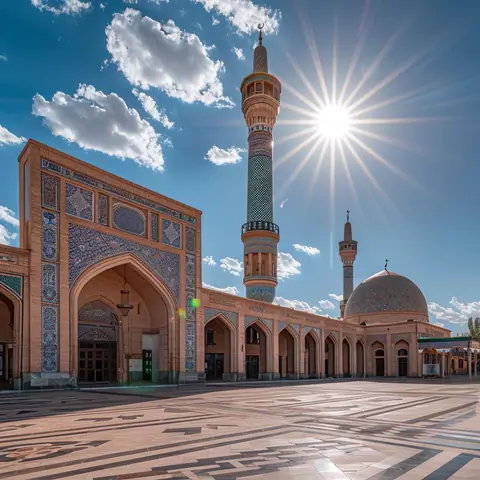Id Kah Mosque in Kashgar with a bright, sunny sky