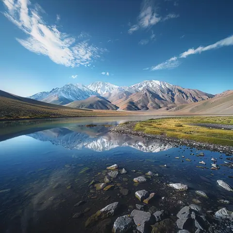 Pamir Mountains with a clear blue sky