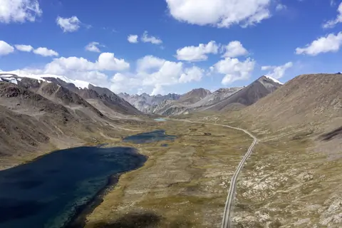 Djashil means green, 3 mountain's lakes the first is quiet large, others are small, around there are mountains and glaciers, the grass is yellow-green
