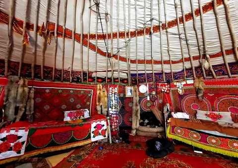 Panoramic view of Sagsay village in Altaï region of Mongolia