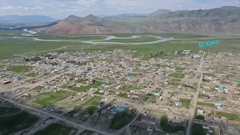 Panoramic view of Sagsay village in Altaï region of Mongolia