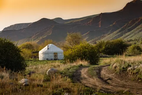Sunset on a yurt at Chong Kyzyl Suu