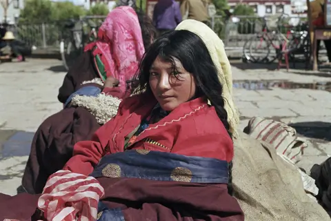 Woman on cart, Lhasa