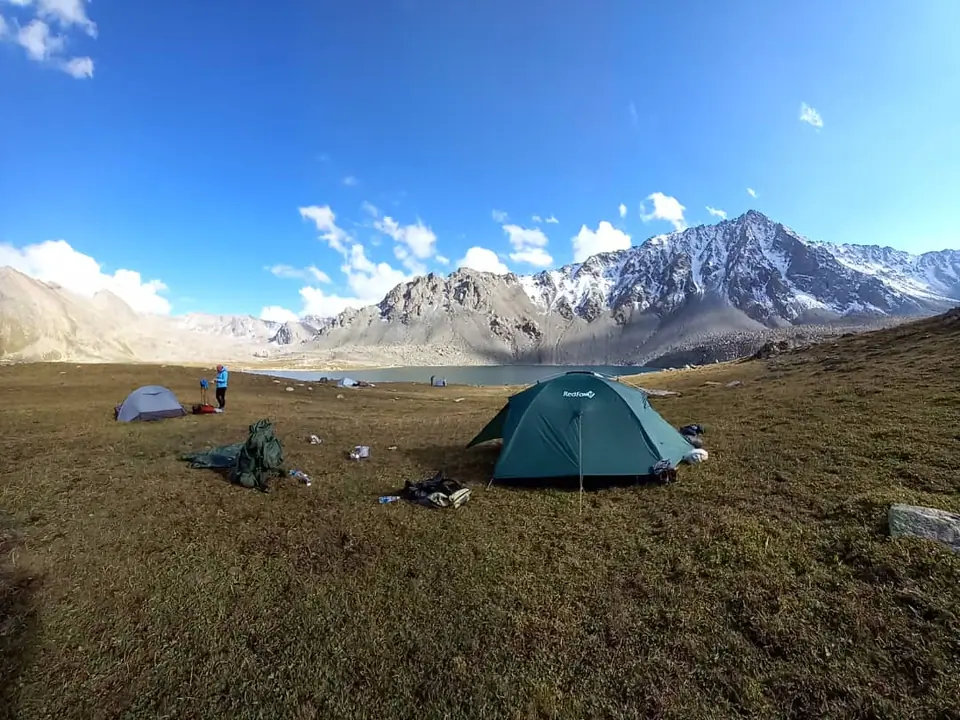 Camp near lakes on the foot of the Allanysh pass in Chong Jergez gorge