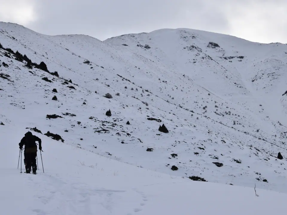 Ski touring to the 3000 noname peak backside Oruusay resort
