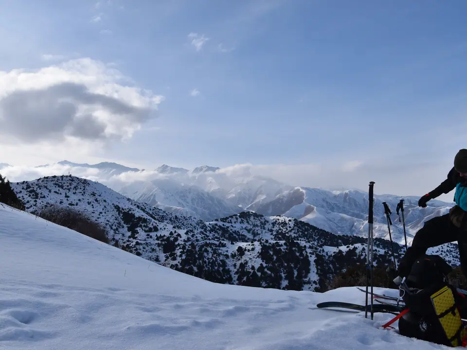 Winter in Kyrgyzstan - ski touring - view on Kyrgyz Alatoo range