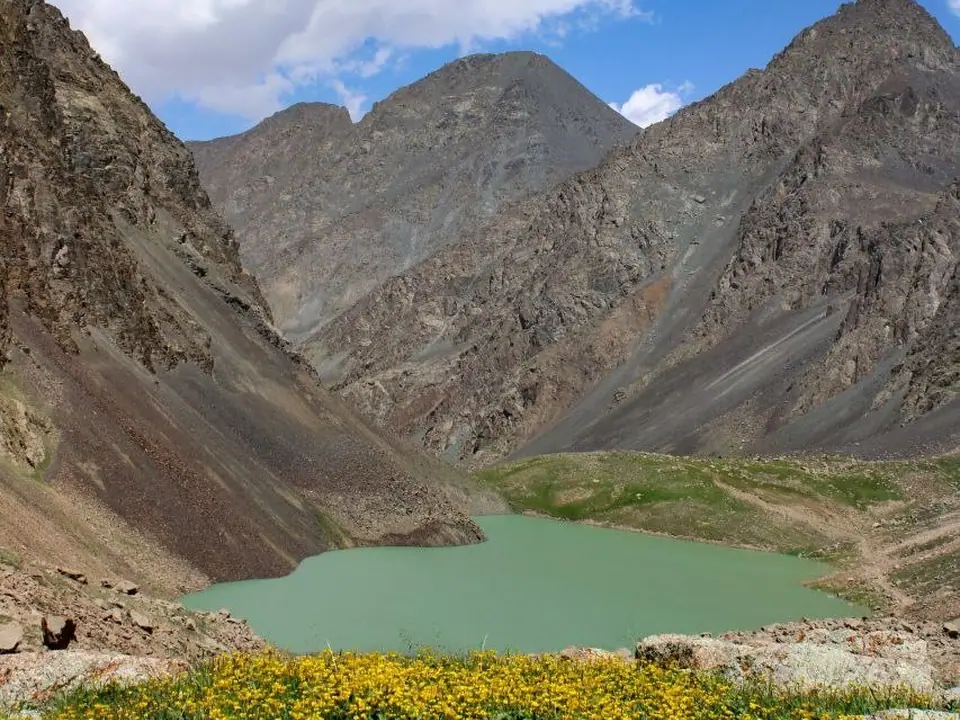 The glaciar lake Rahat is on the Silk Road at the pass Juku