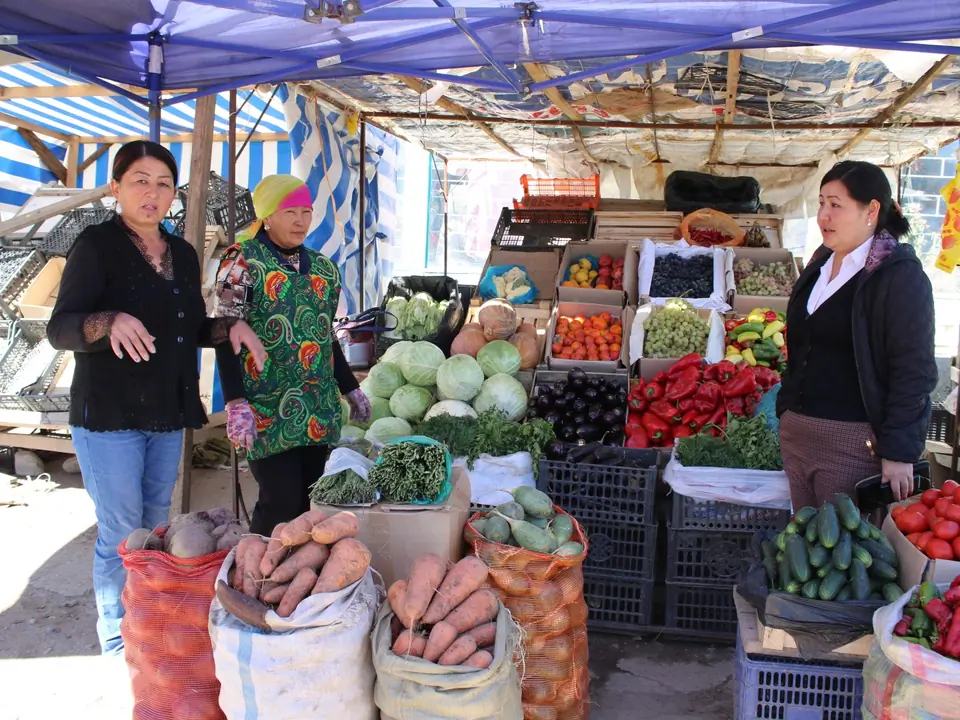 Central bazar of the chef lieu Kyzyl Suu, Jeti Oguz district, Issyk Kul Oblast, Kyrgyzstan