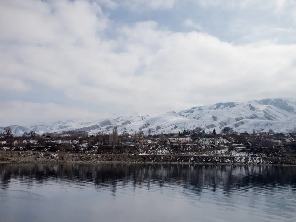 Bay on South shore of the Issyk Kul lake in winter in Kyrgyzstan
