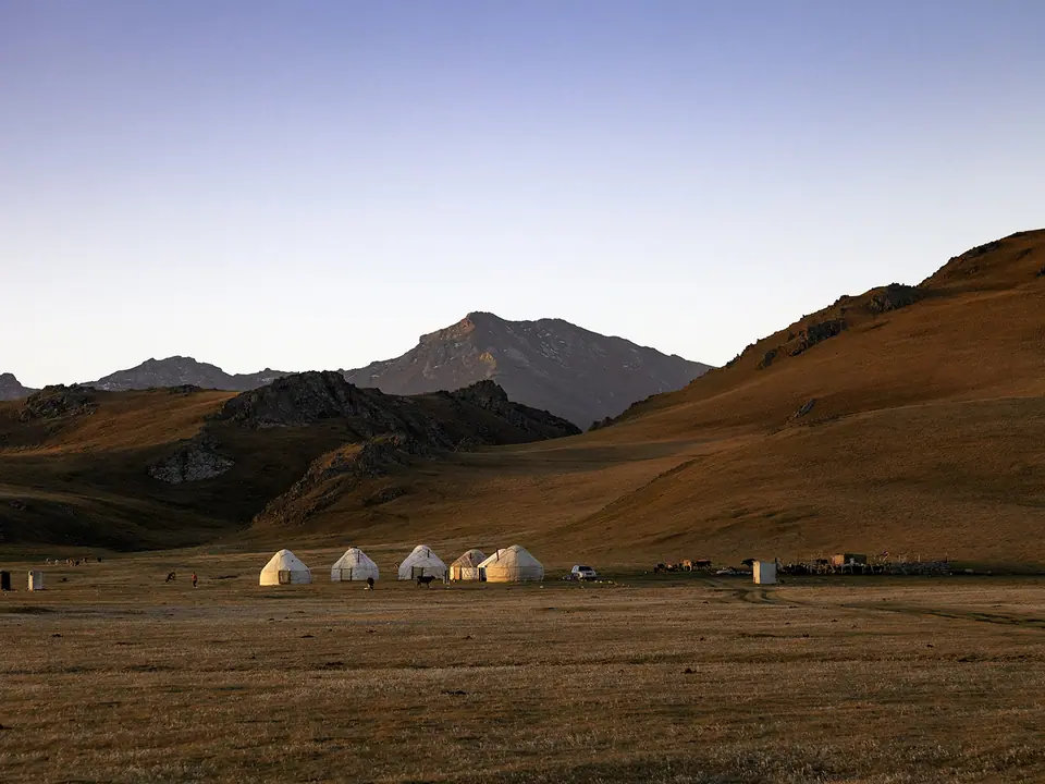Yurt camp in Son Kul at sunrise