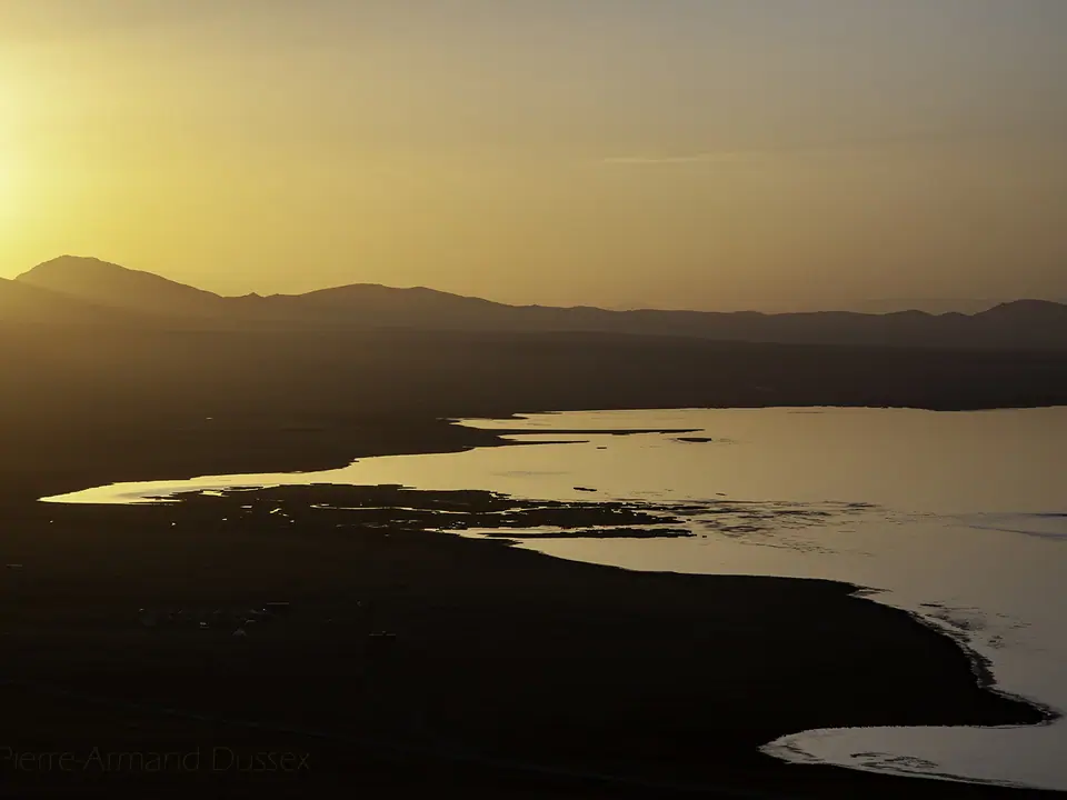 Sunset on the shore of Son Kul lake