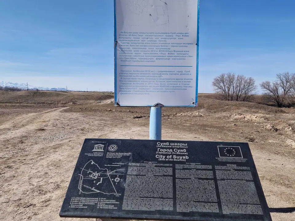 Map of the ruins of the ancient city of Suyab on the foot of the Kyrgyz Alatoo range in the Chuy valley was founded in the sixth century
