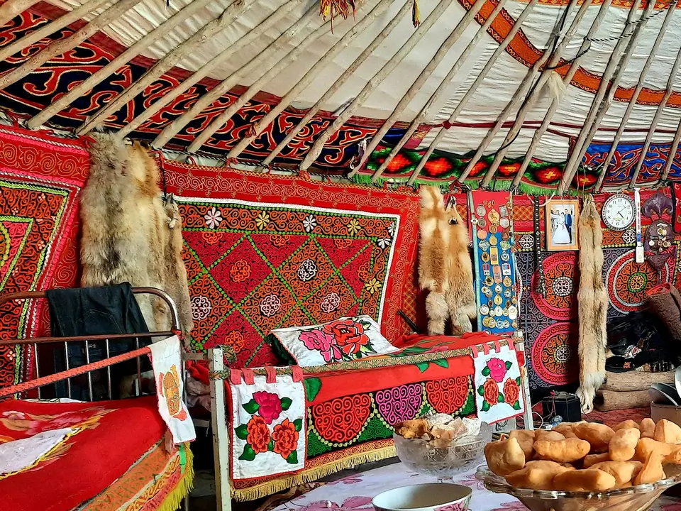 Inside Kazakh yurt in Sagsay village of Mongolian Altaï