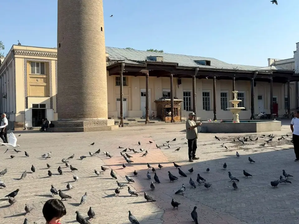 The place of the Sheikh Muslihiddin Mausoleum complex with the minaret of the Jami mosque