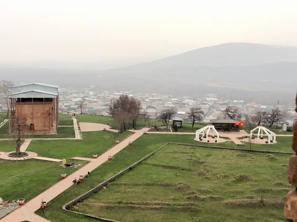 View of the mausoleums and archeological park from the top of the minaret
