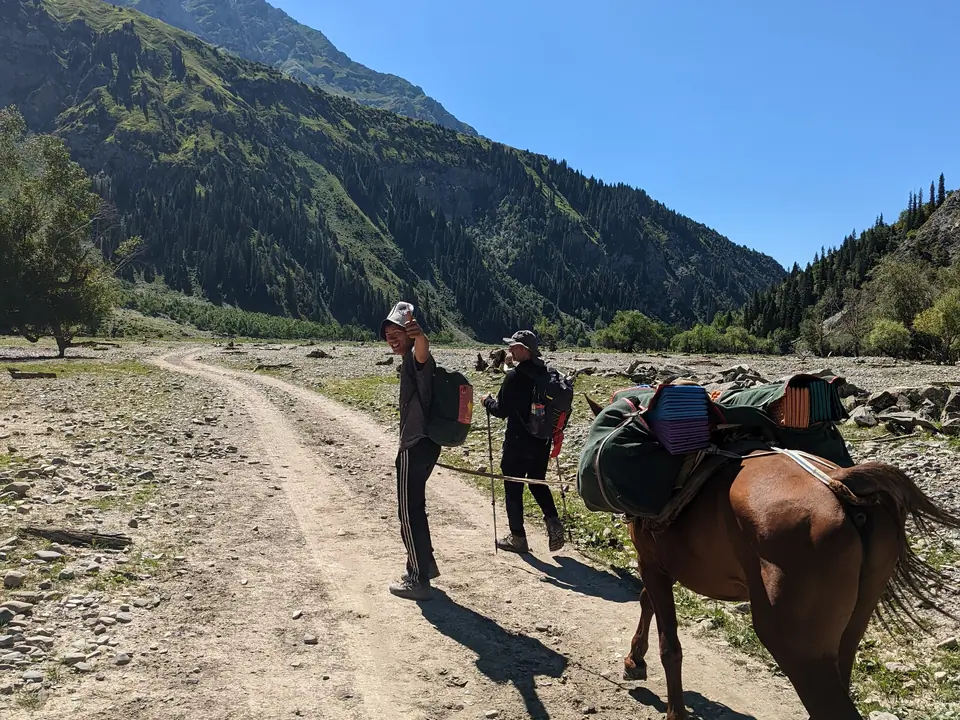Hiking with local shepherd and horses