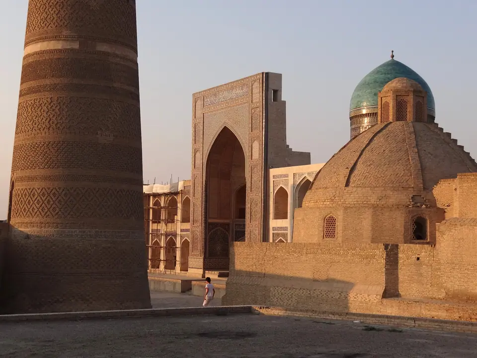 Mir-i-Arab Medressa with Column of Kalon Minaret at Left
