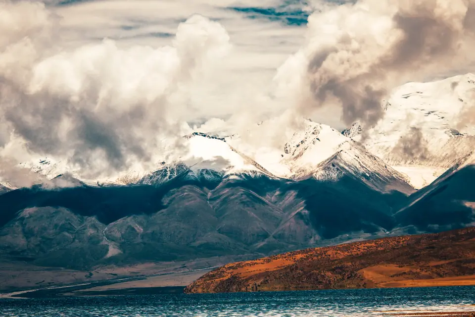 Mountain sacred Lake Manasarovar Himalayas range Tibet